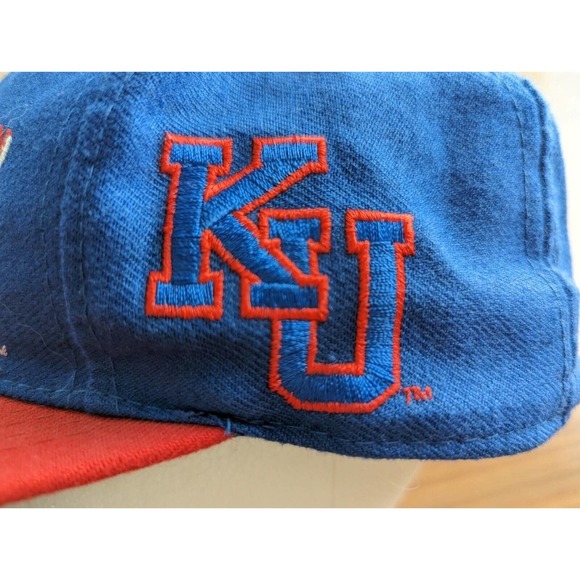 Vintage 90s Kansas Jayhawks Hat 7 1/4 Top Of The World Blue Wool - Picture 5 of 10